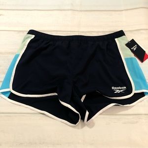 Reebok Women Racer Heritage Relaxed Shorts Elastic Waistband Blue Green Size XL